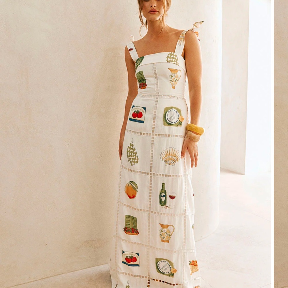 NWOT Sabo Skirt Zaco Novara Dress - Fattoria size XS - white linen maxi fruits